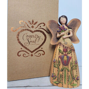 Country Soul Angel, 'Beauty', 4.5" Tall Ornament/Figurine Holding Flowers, New